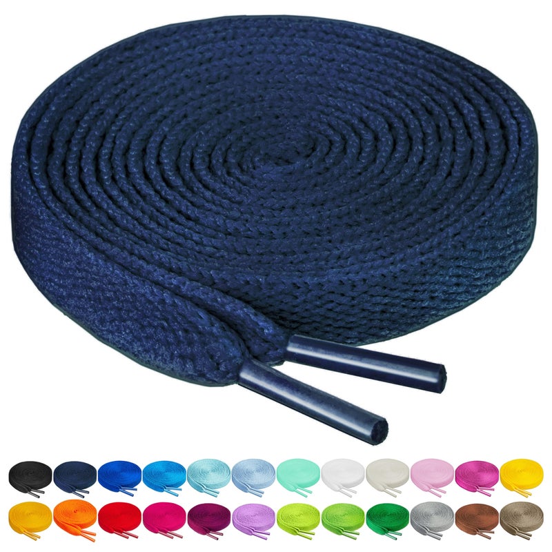 Birch Shoelaces in 27 Colors Flat 5/16" Shoe Laces in 4 Different Lengths (45.5" (115cm), Navy) - Image 1